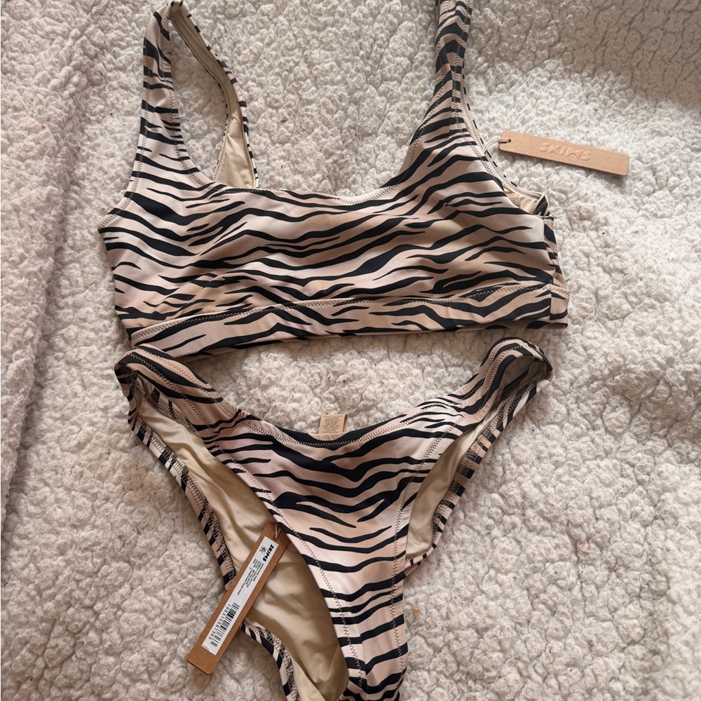SKIMS Black and Cream Striped Bikini